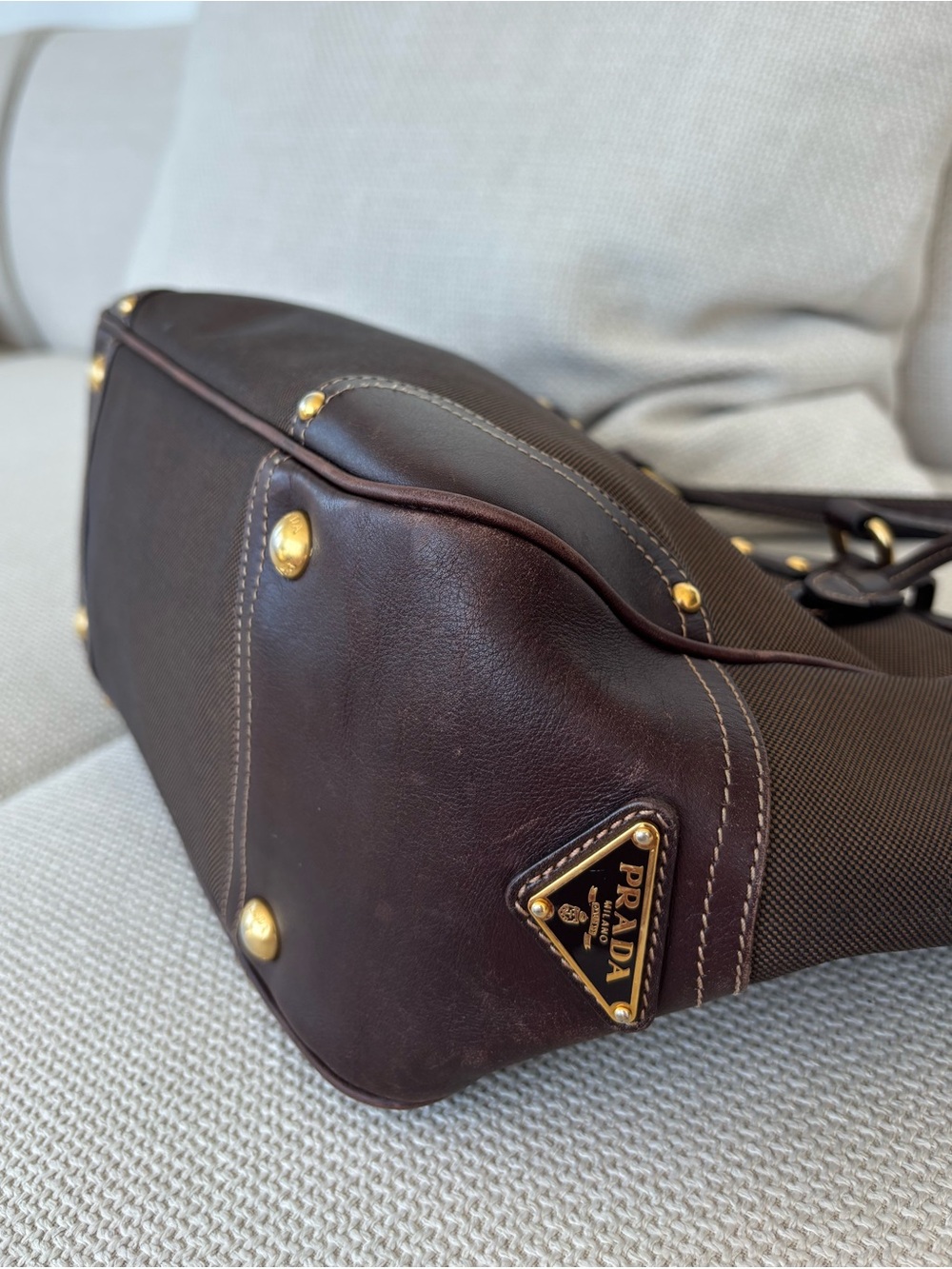 Prada Dark Brown Canvas Jacquard Tote Bag - Picture 5 of 14